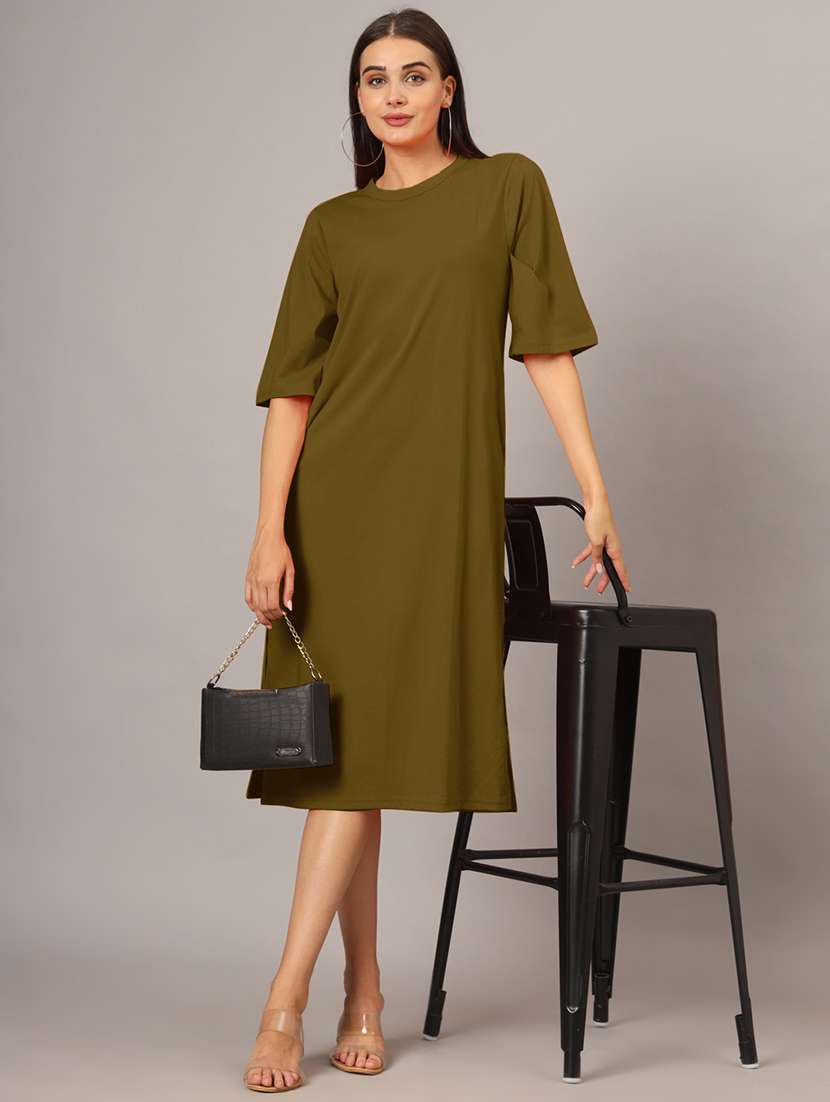 women solid short sleeves shift dress - 21793316 - Zoom Image - 0