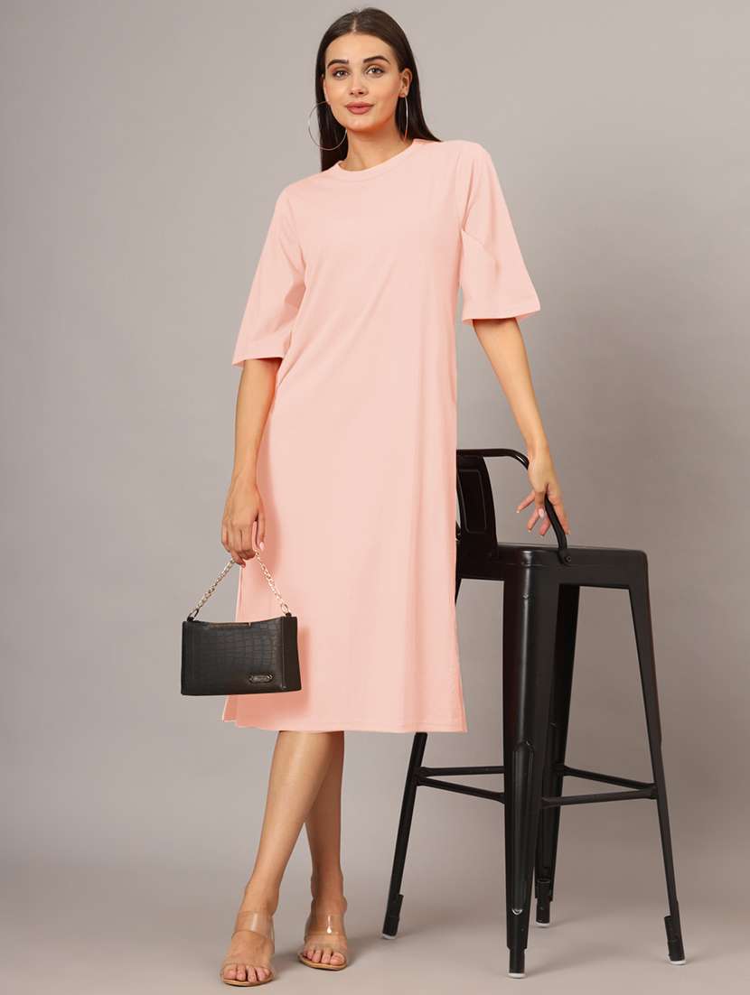 women solid short sleeves shift dress - 21793317 -  Zoom Image - 0