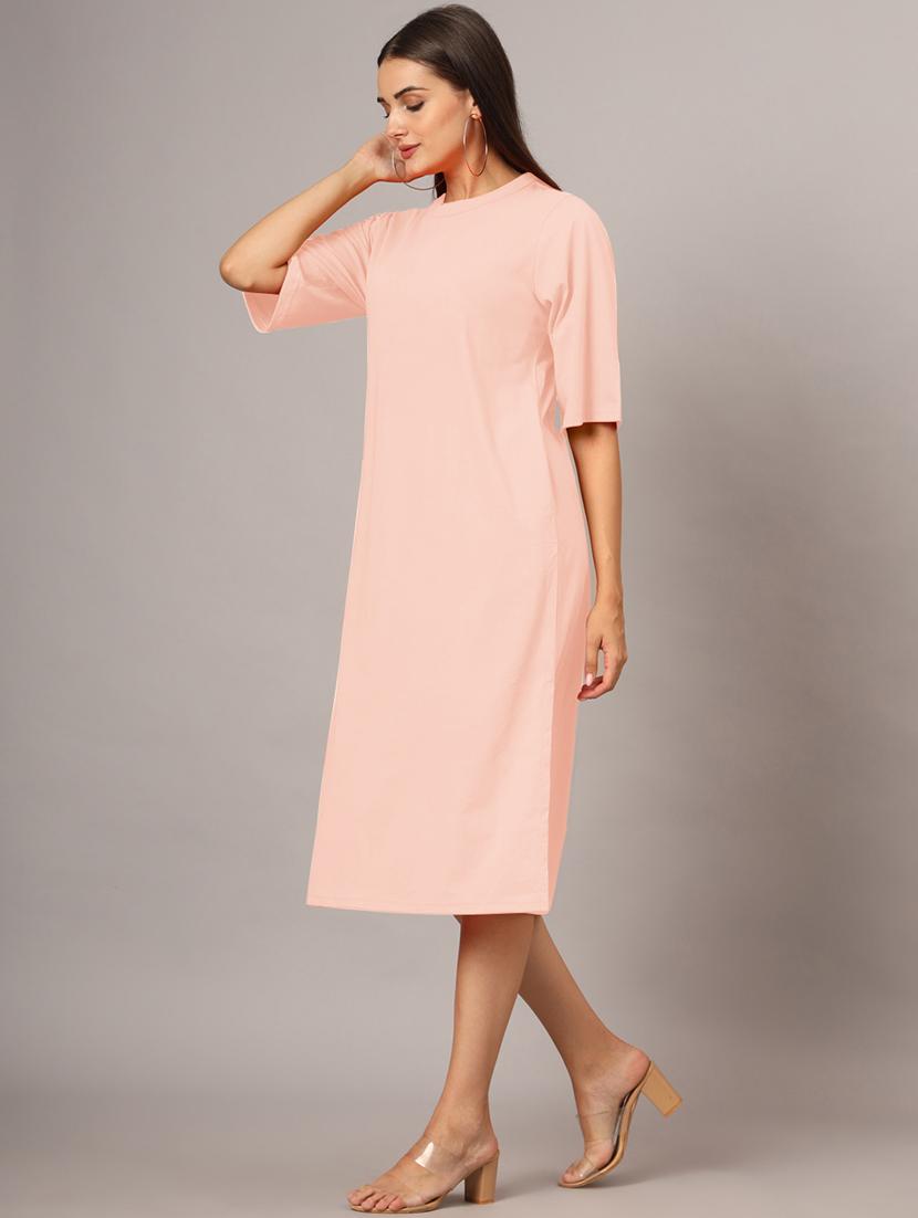 women solid short sleeves shift dress - 21793317 - Standard Image - 3