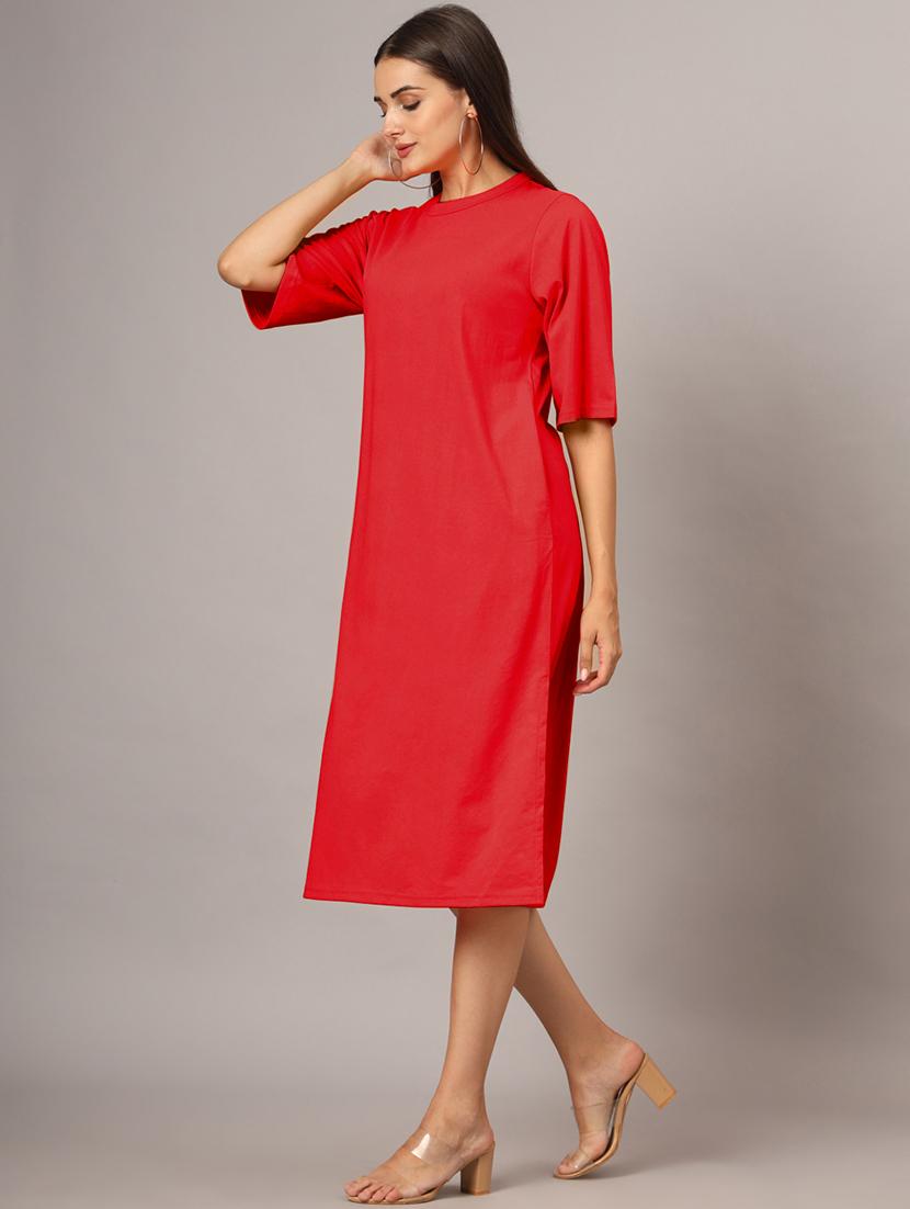 women solid short sleeves shift dress - 21793319 - Standard Image - 3