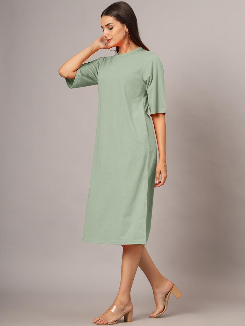 women solid short sleeves shift dress - 21793320 - Standard Image - 3