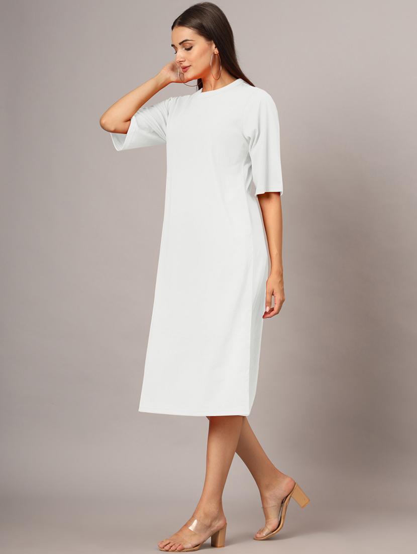 women solid short sleeves shift dress - 21793321 - Standard Image - 3