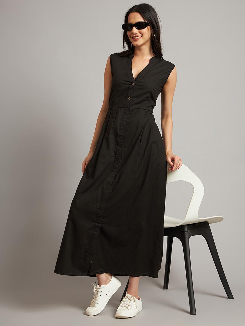 women solid sleeveless a-line dress - 21793322 -  Zoom Image - 0