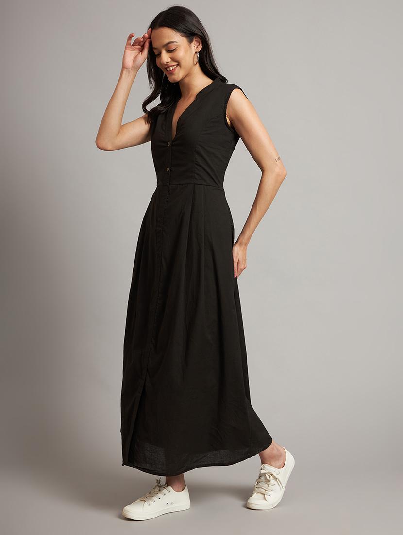 women solid sleeveless a-line dress - 21793322 - Standard Image - 3