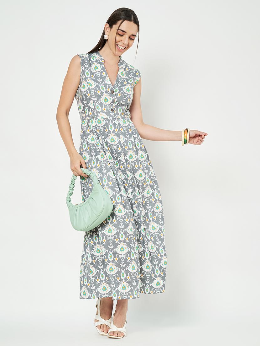 women printed sleeveless a-line dress - 21793323 -  Zoom Image - 0