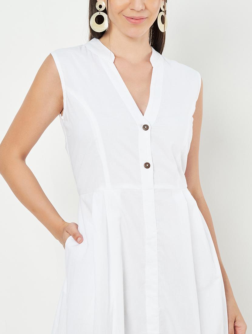 women solid sleeveless a-line dress - 21793324 - Standard Image - 5