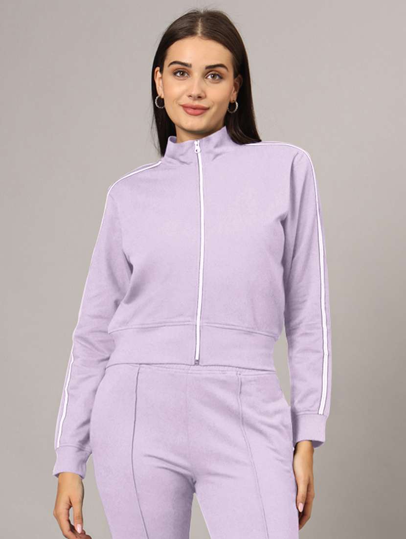 women lavender solid full length active wear set