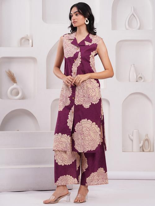 women printed sleeveless kurta palazzo set - 21793391 - Standard Image - 0