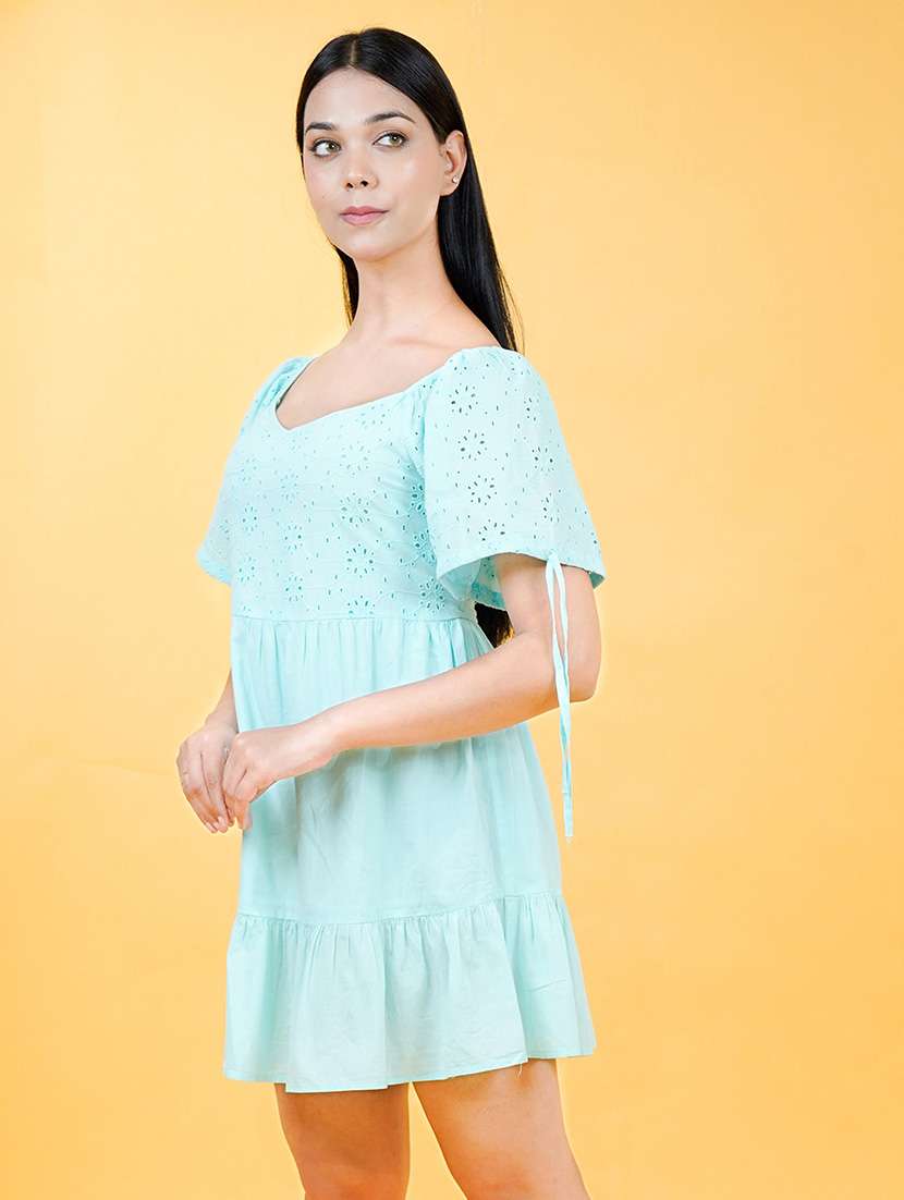 women schiffli detailed puff sleeves dress - 21793952 -  Standard Image - 3