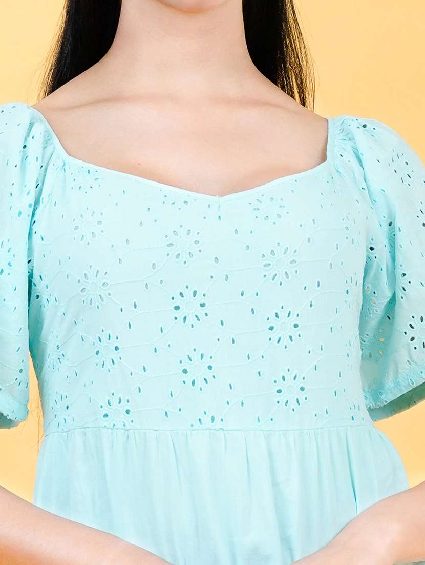 women schiffli detailed puff sleeves dress - 21793952 -  Standard Image - 5