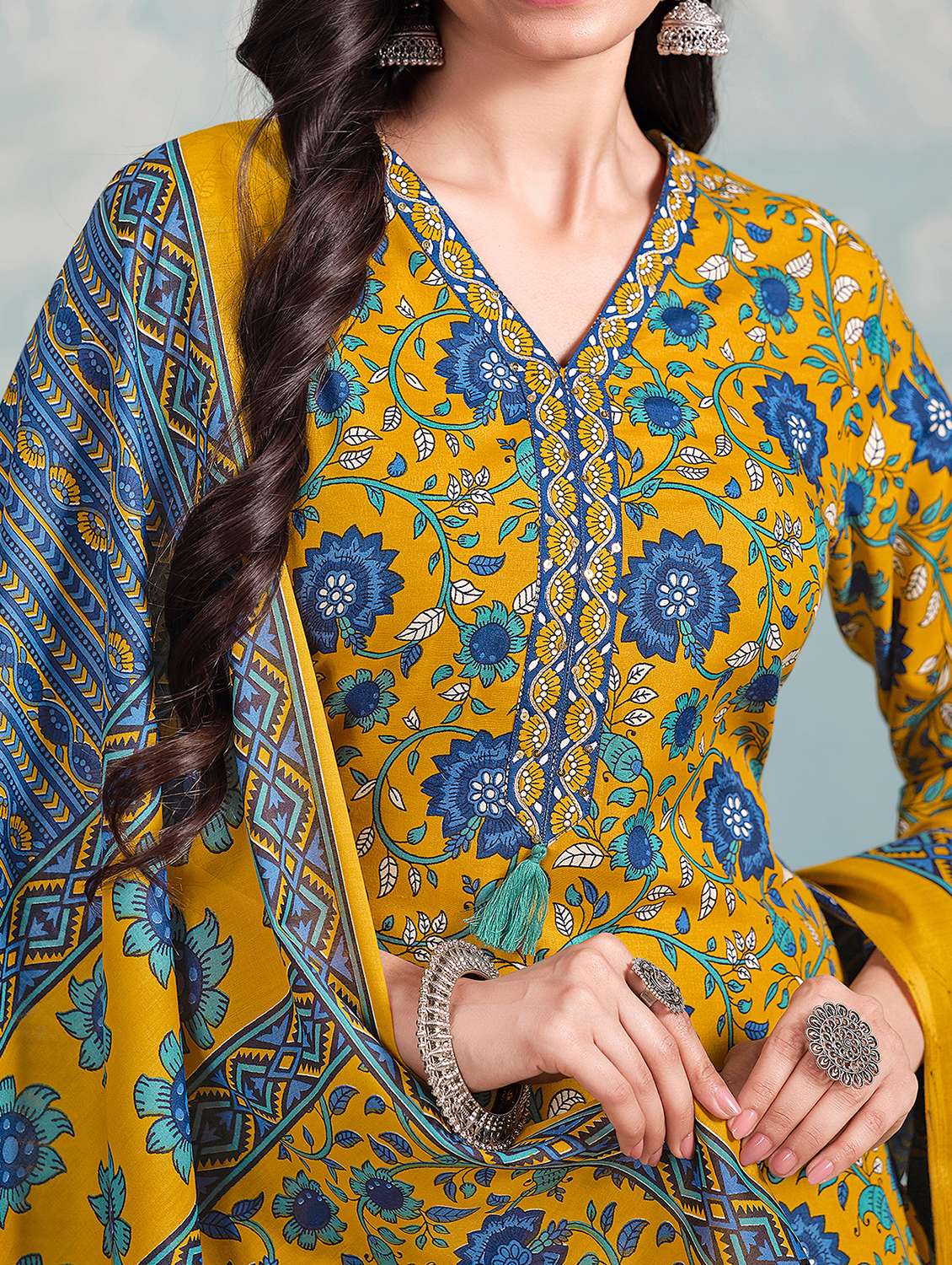 women three quarter sleeve kurta palazzo with dupatta set - 21794190 -  Standard Image - 5