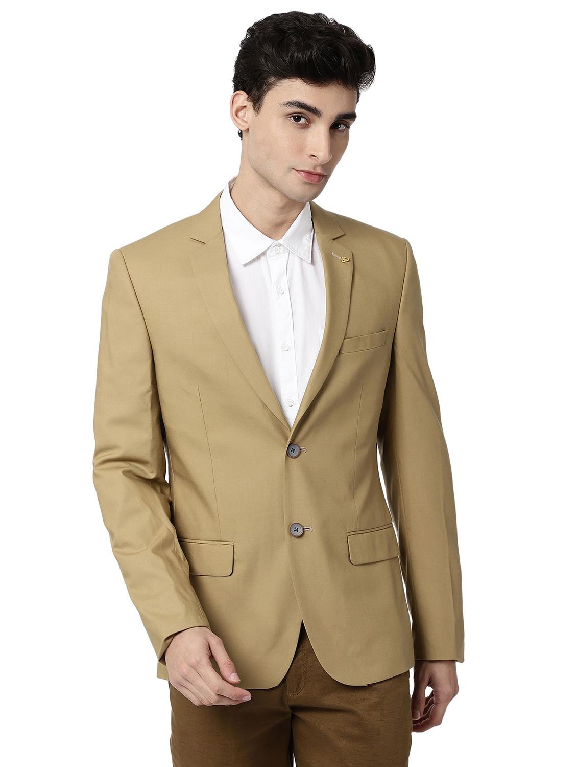 men khaki lapel collar single breasted formal blazer - 21794474 - Zoom Image - 0