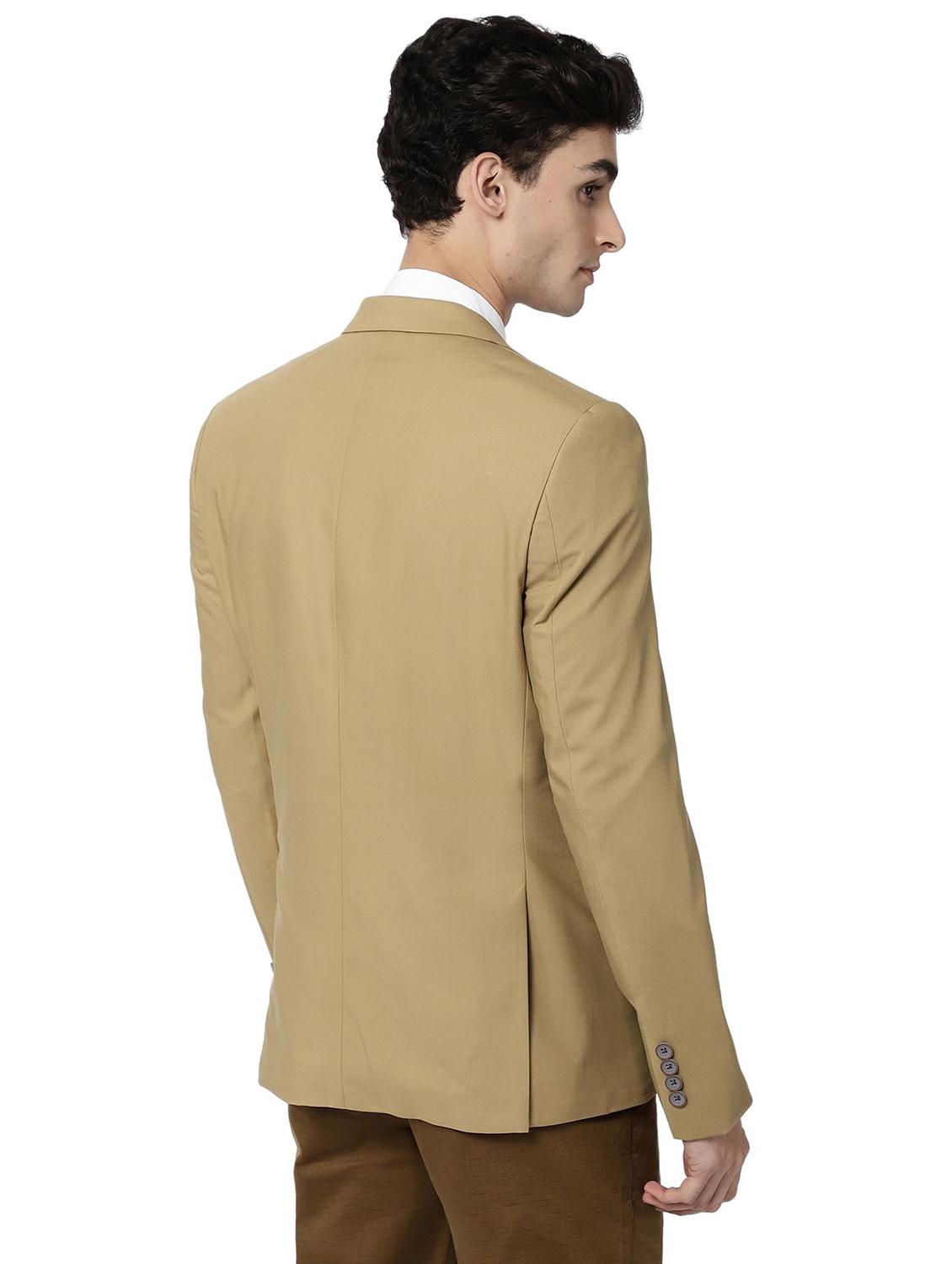 men khaki lapel collar single breasted formal blazer - 21794474 - Standard Image - 3