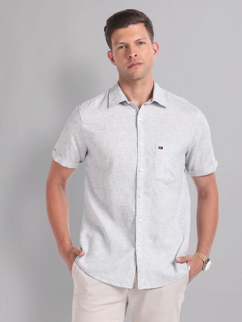 men solid short sleeve slim fit casual shirt - 21794555 - Standard Image - 0
