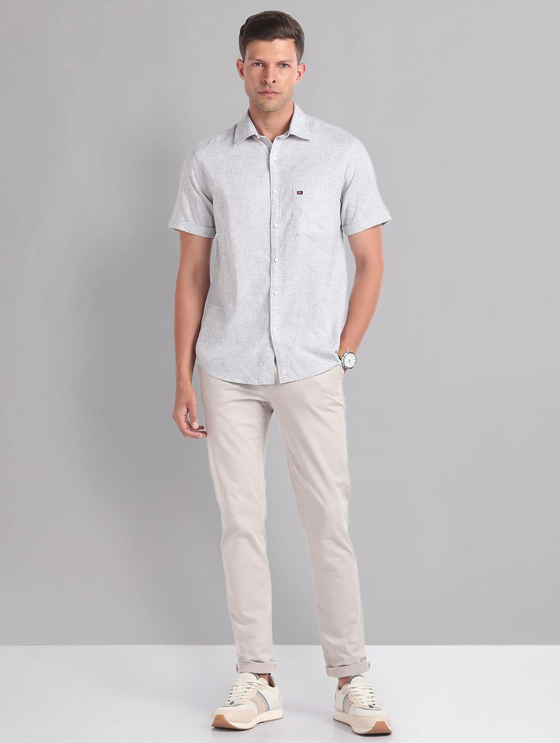 men solid short sleeve slim fit casual shirt - 21794555 - Standard Image - 3