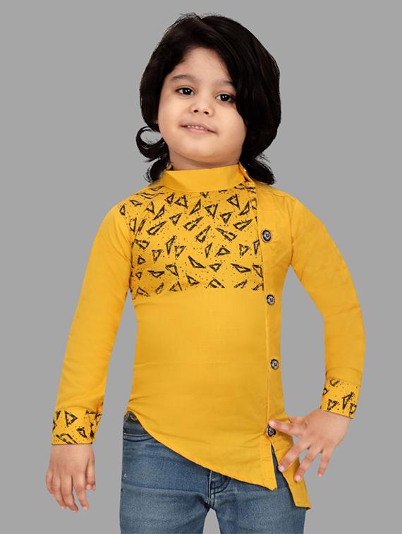 boys printed mandarin neck long sleeves shirt - 21794594 - Zoom Image - 0