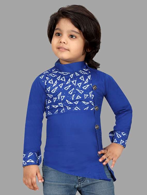 boys printed mandarin neck long sleeves shirt