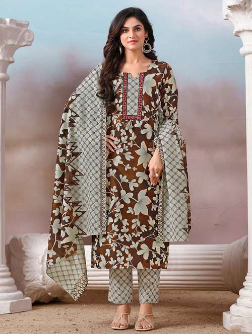 women three quarter sleeve kurta pant with dupatta set