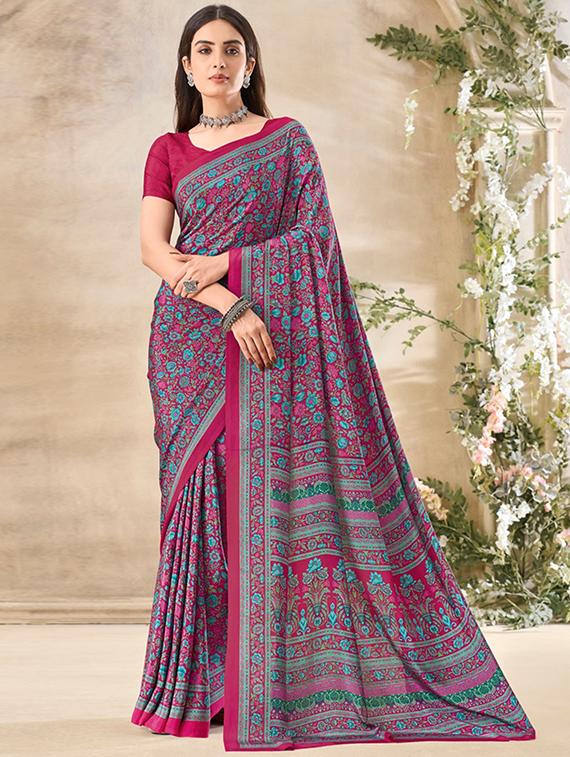 women pink printed saree with blouse - 21794620 - Zoom Image - 0