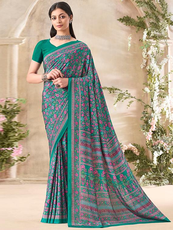 women green printed saree with blouse - 21794621 - Zoom Image - 0