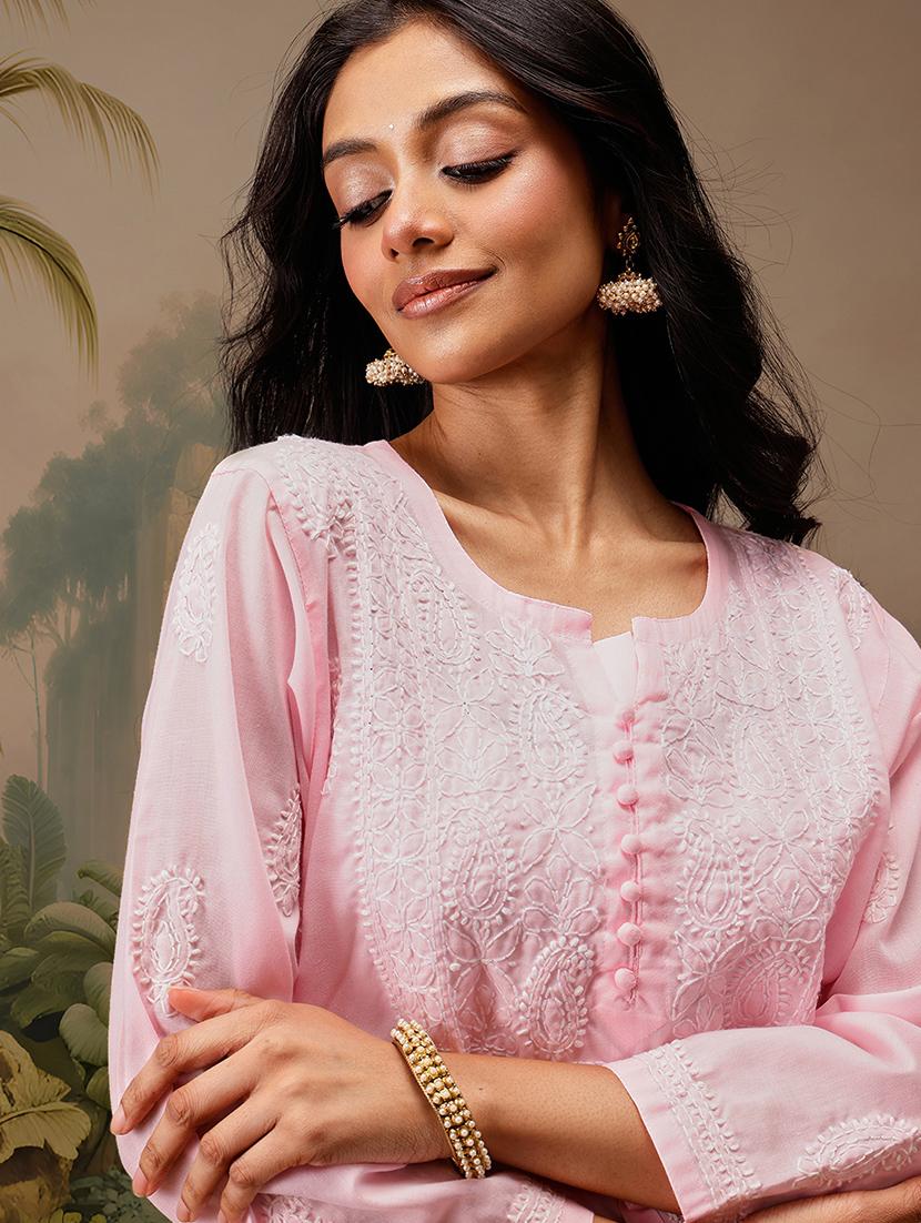 women long sleeve straight chikankari kurti - 21794631 - Standard Image - 3