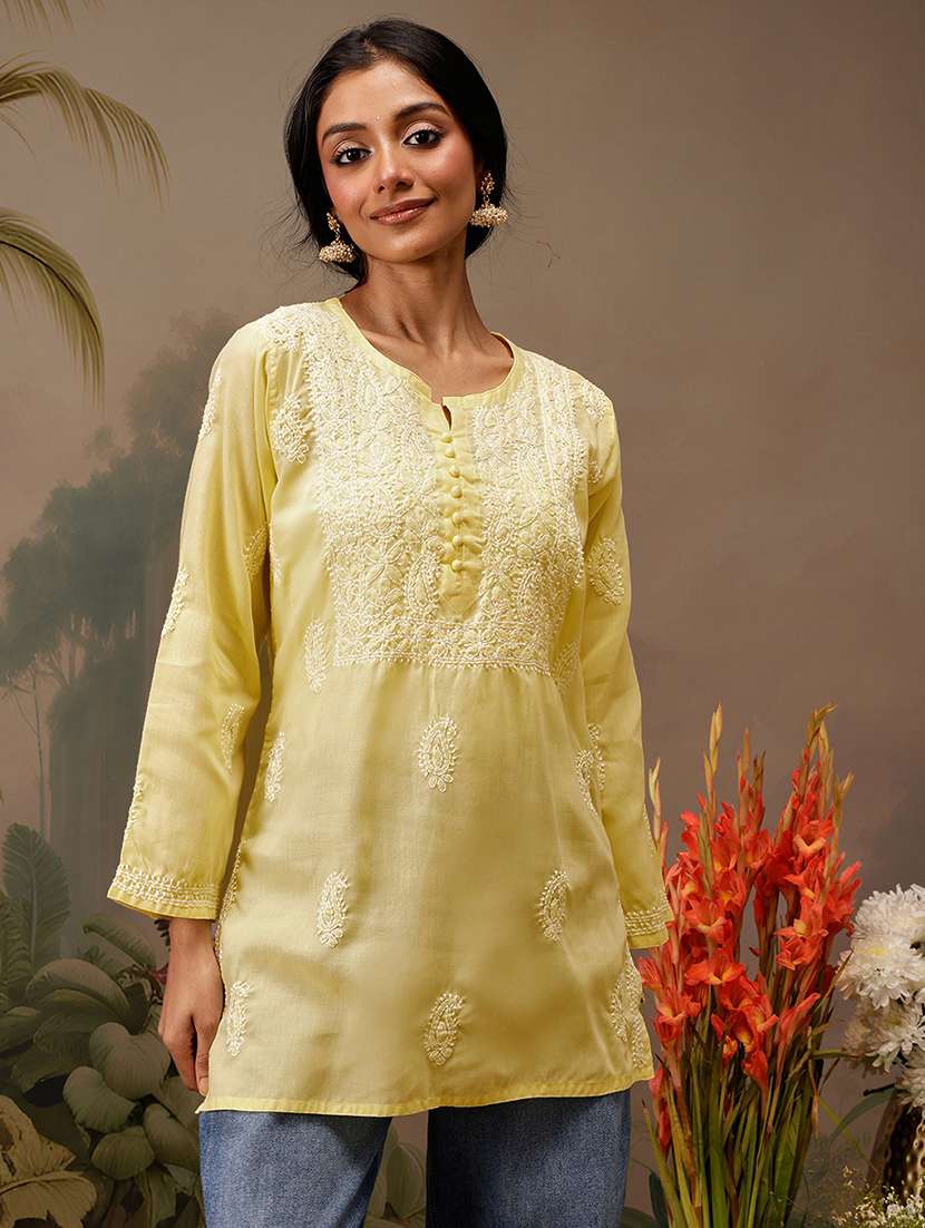 women long sleeve straight chikankari kurti - 21794634 -  Zoom Image - 0