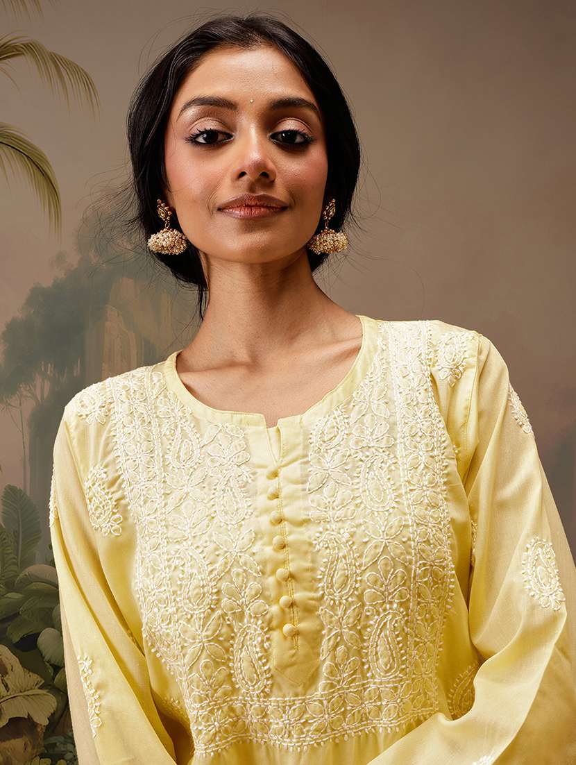 women long sleeve straight chikankari kurti - 21794634 - Standard Image - 3