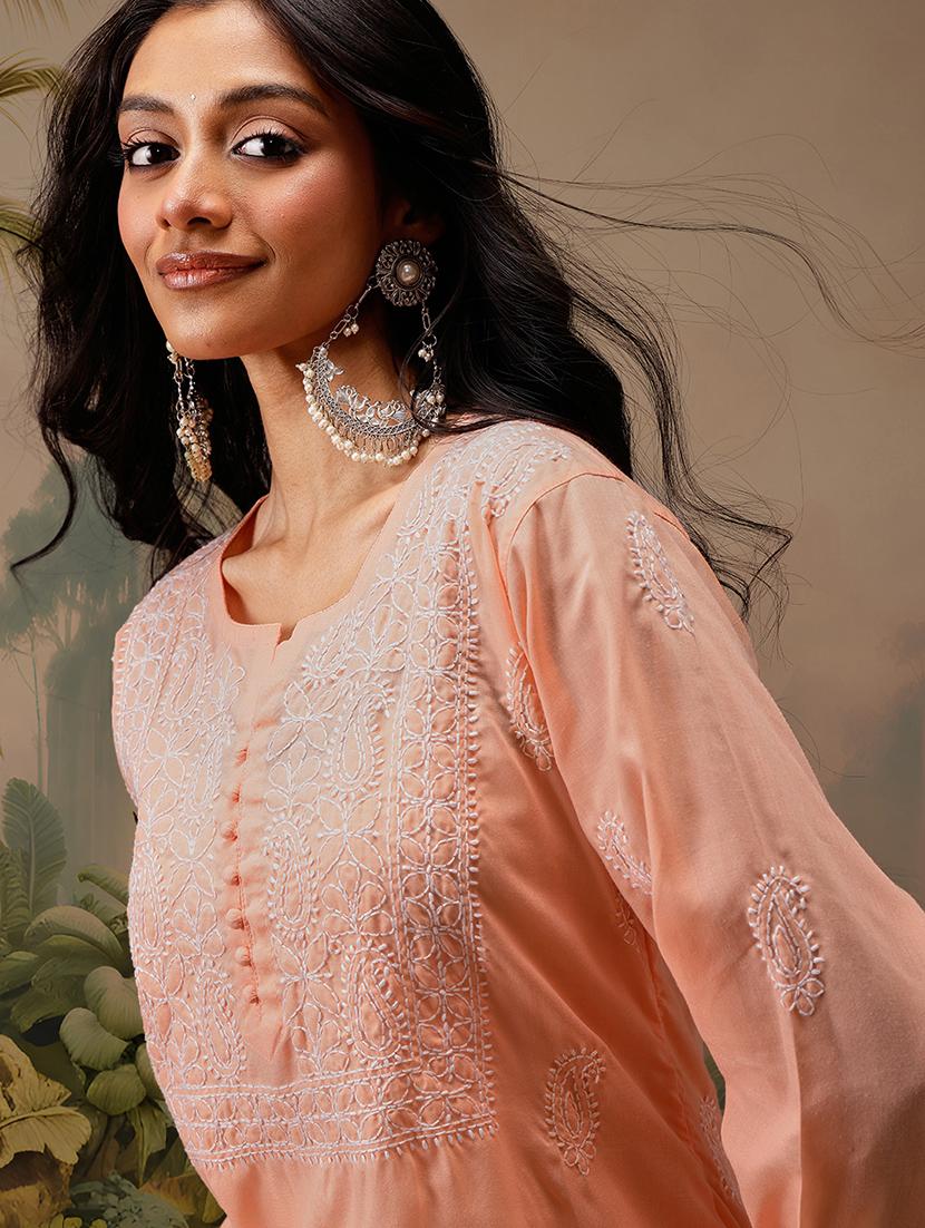 women long sleeve straight chikankari kurti - 21794636 - Standard Image - 3