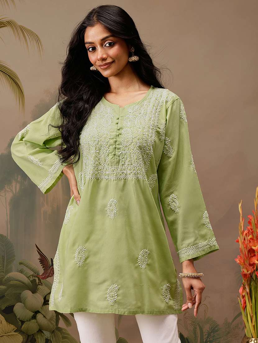 women long sleeve straight chikankari kurti - 21794638 -  Zoom Image - 0