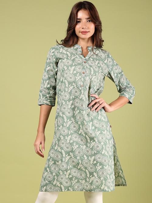 women printed three quarter sleeve straight kurta - 21794680 - Standard Image - 0