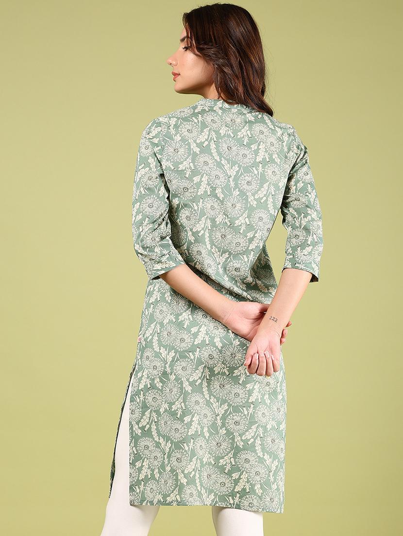 women printed three quarter sleeve straight kurta - 21794680 - Standard Image - 3