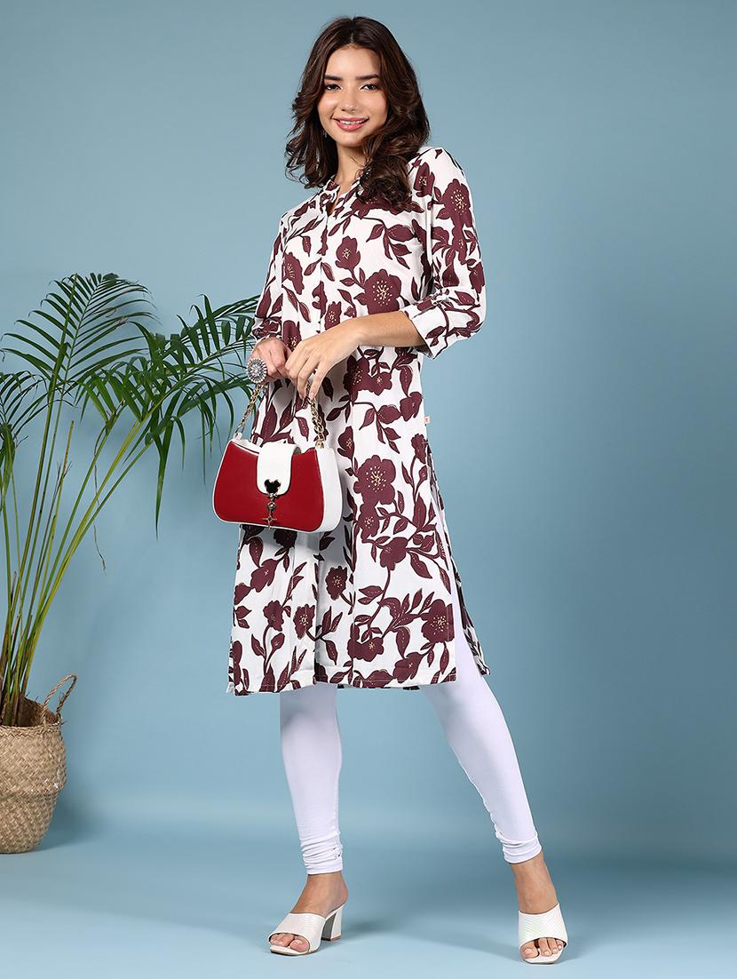 women floral three quarter sleeve straight kurta - 21794701 - Standard Image - 5