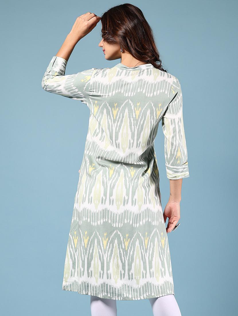 women grey ikat three quarter sleeve a-line kurta - 21794702 - Standard Image - 3