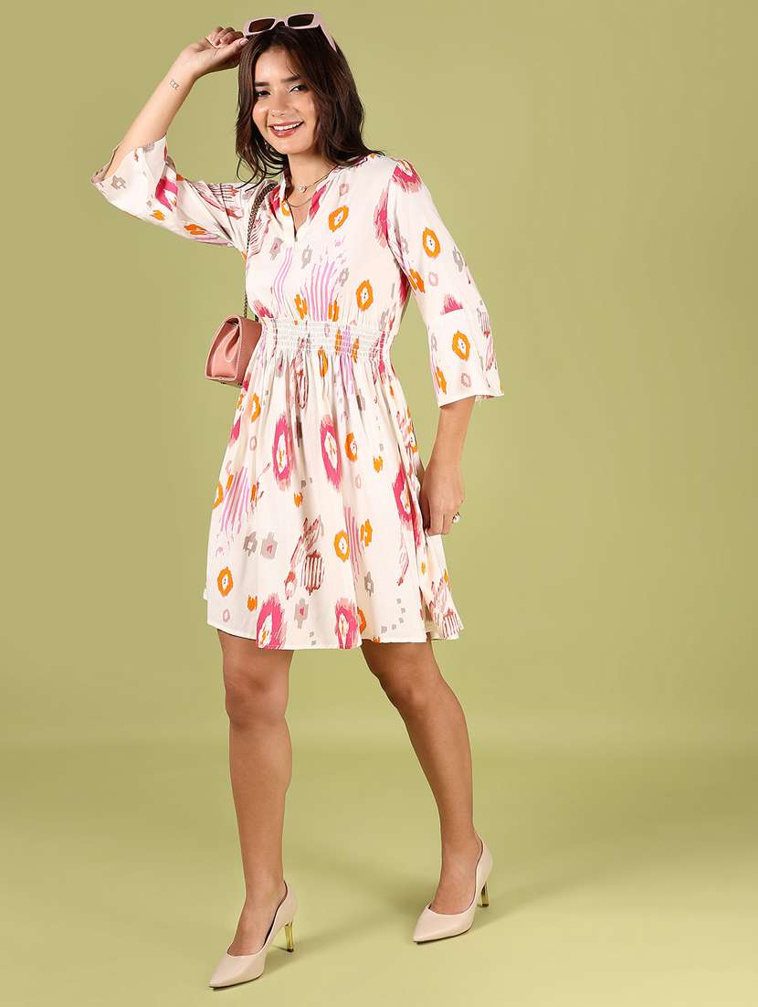 women printed three quarter fit & flare dress - 21794720 - Standard Image - 5