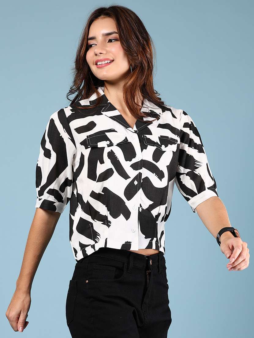women black print elbow sleeve top - 21794722 - Standard Image - 3