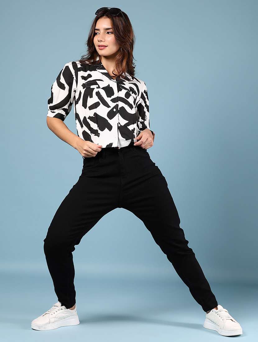 women black print elbow sleeve top - 21794722 - Standard Image - 5