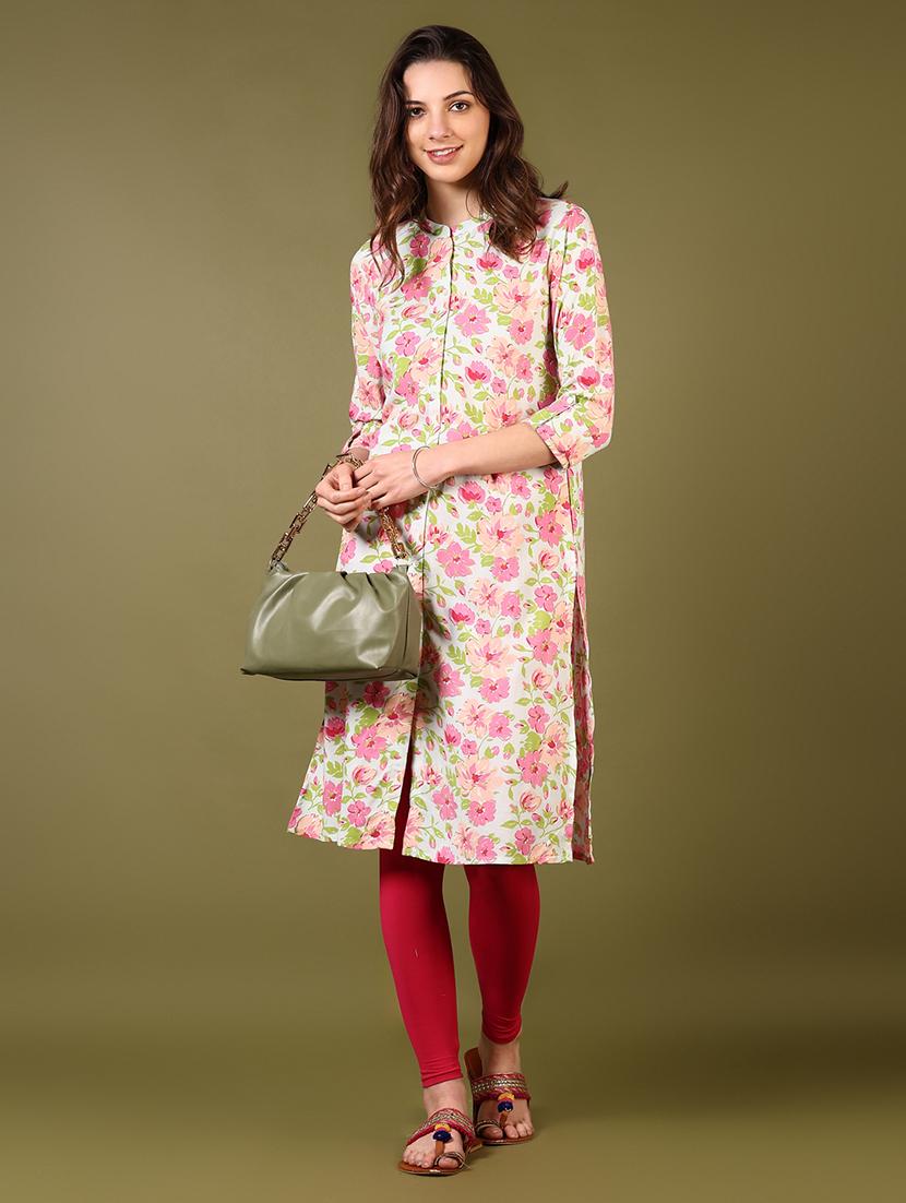 women floral print mandarin neck straight kurta - 21794733 - Zoom Image - 0