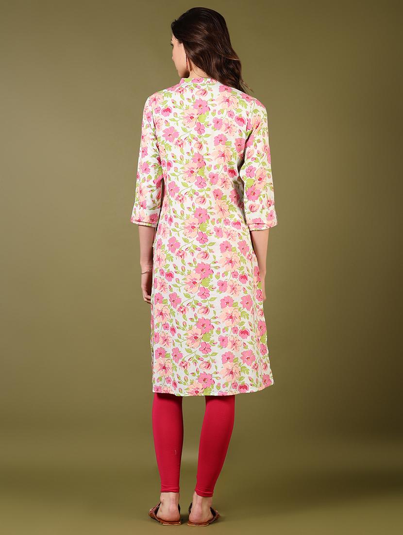 women floral print mandarin neck straight kurta - 21794733 - Standard Image - 3