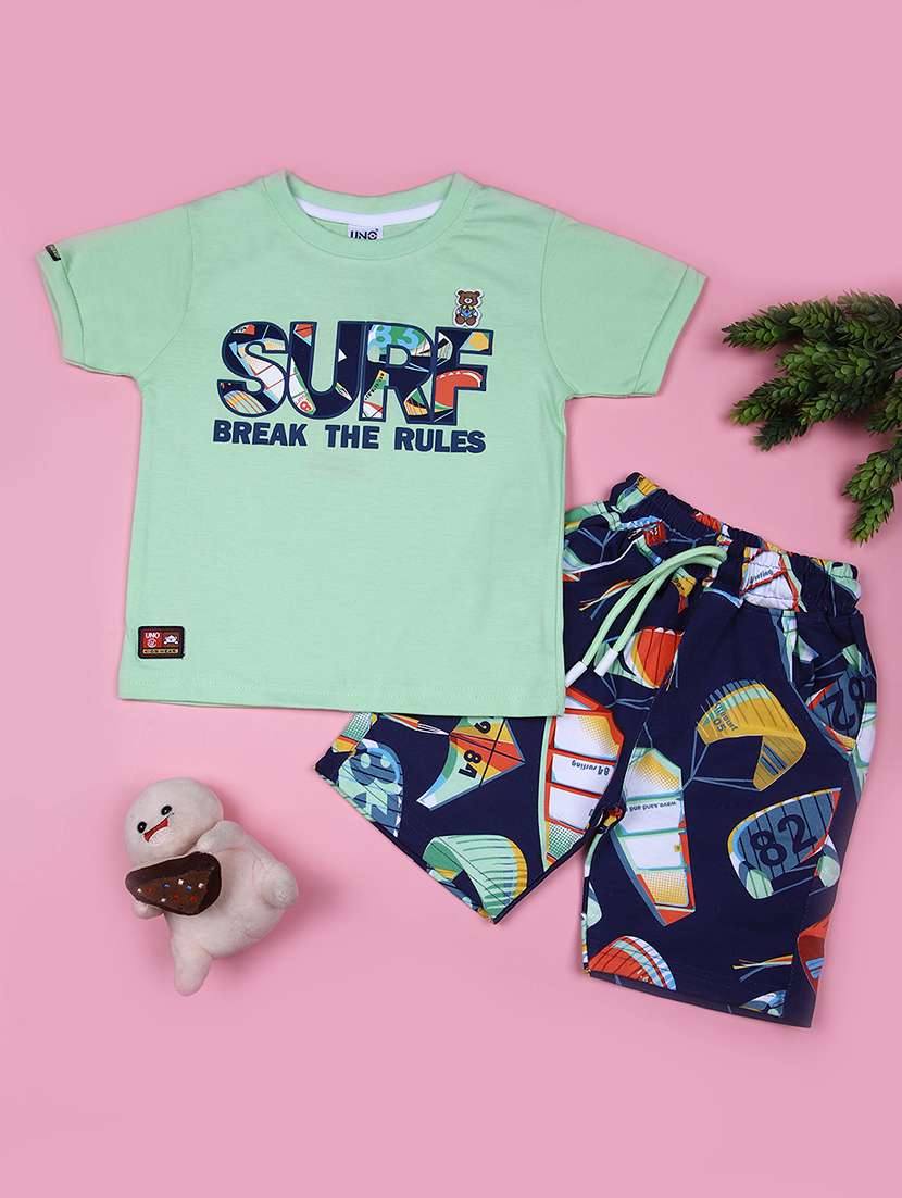boys printed t-shirt & shorts casual wear set - 21794741 - Zoom Image - 0