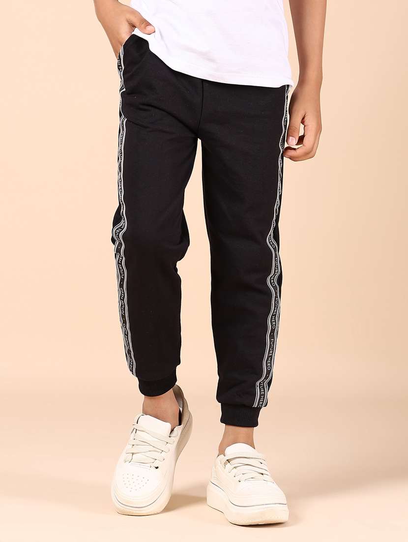 boys black taped mid rise jogger