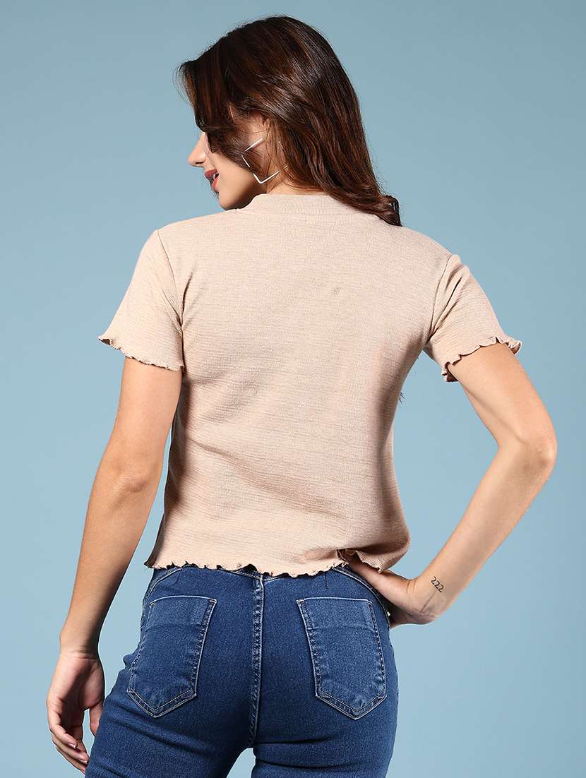 women printed short sleeve regular fit crop top - 21794762 - Standard Image - 3