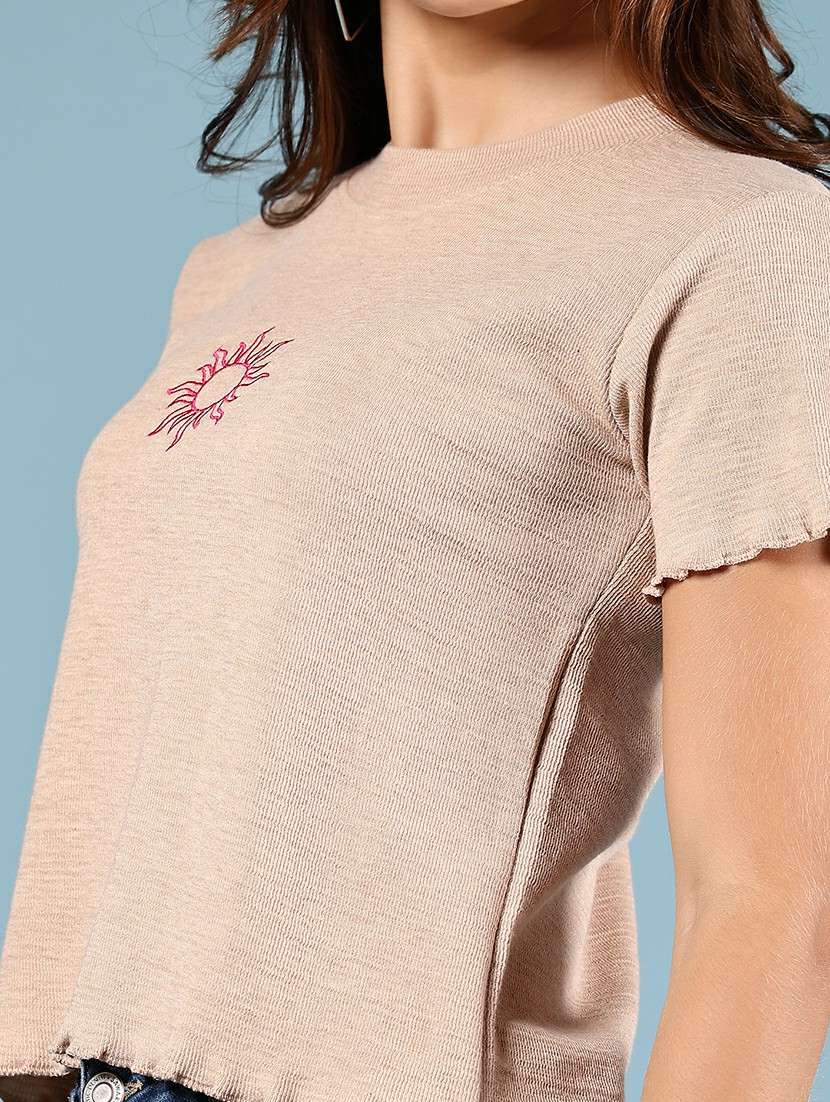 women printed short sleeve regular fit crop top - 21794762 - Standard Image - 5