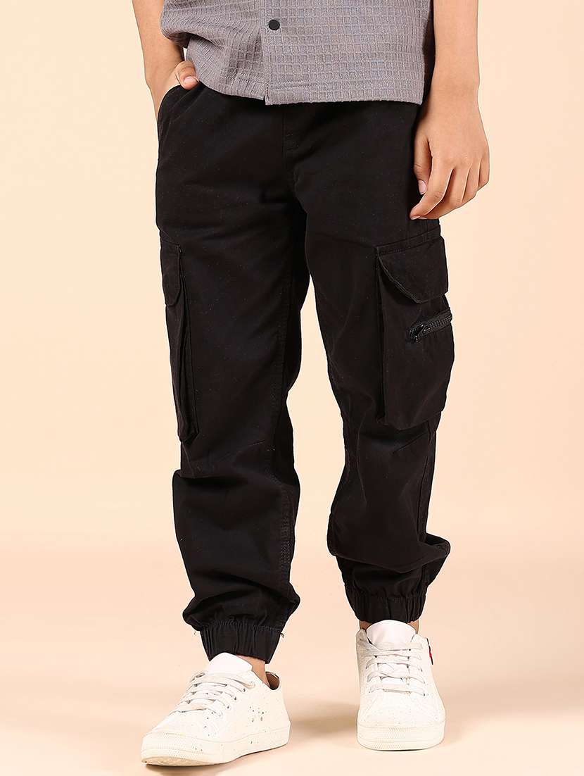 boys solid mid rise relaxed fit cargo