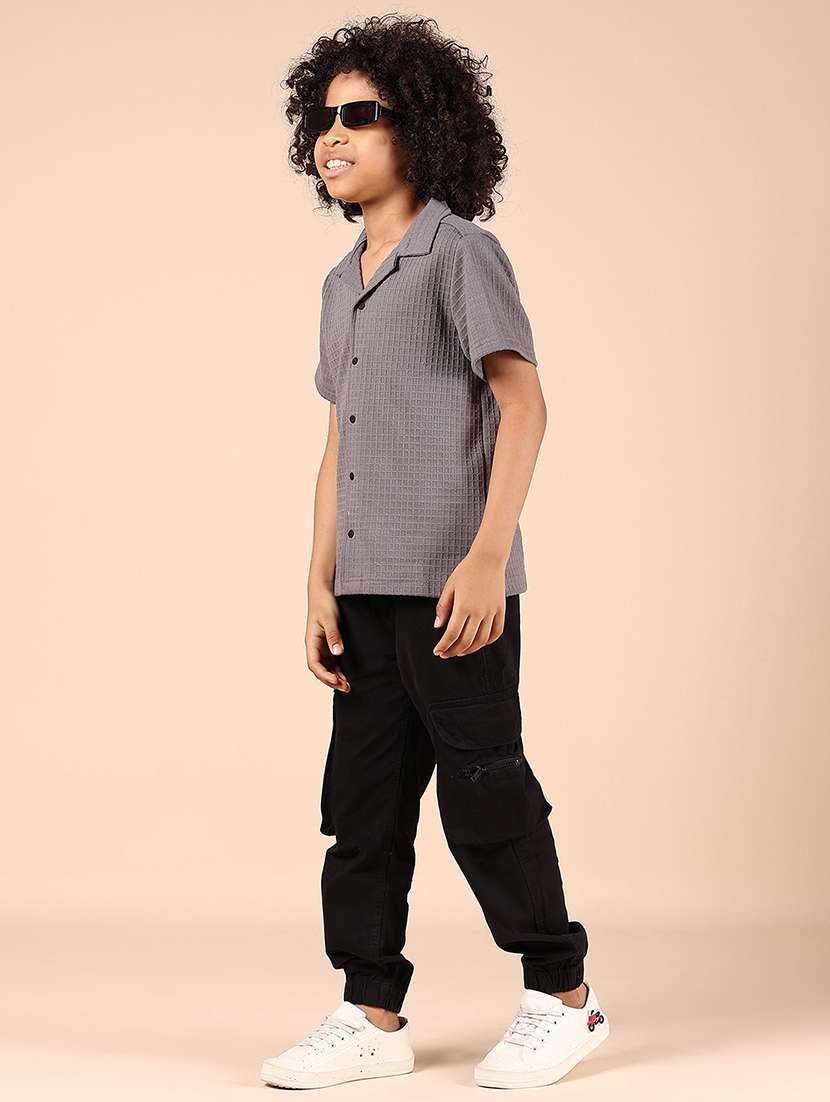 boys solid mid rise relaxed fit cargo - 21794831 -  Standard Image - 5
