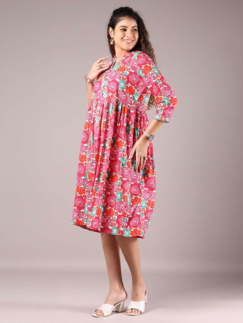 women floral print mandarin neck a-line dress - 21794925 - Standard Image - 3