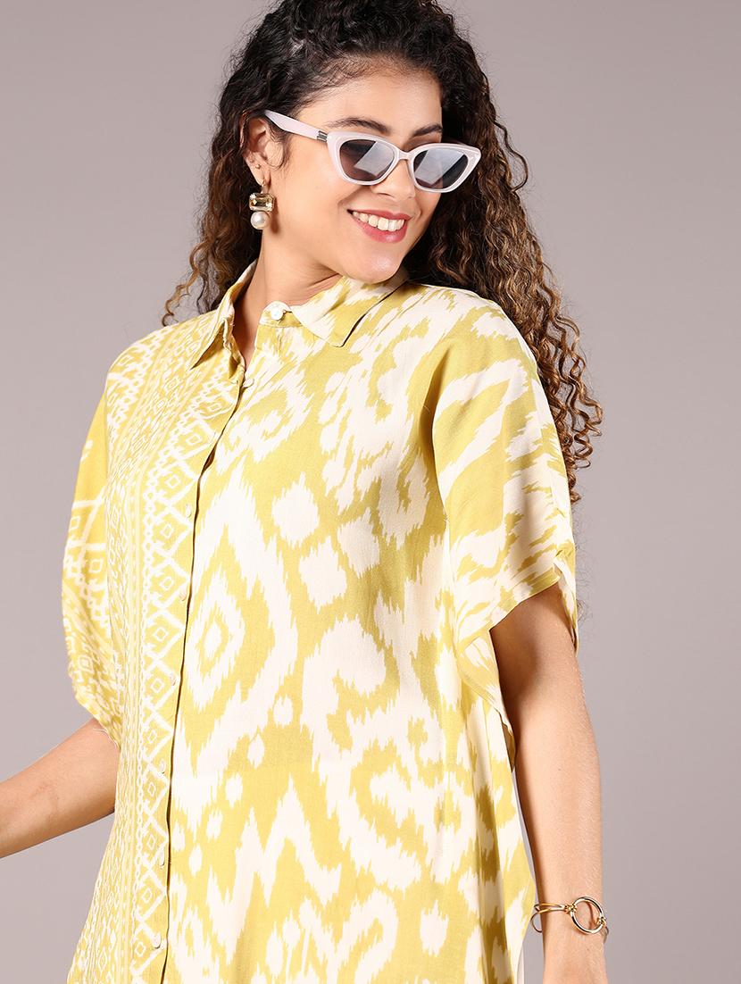 women printed collared kimono sleeve shirt style top - 21794950 - Zoom Image - 0
