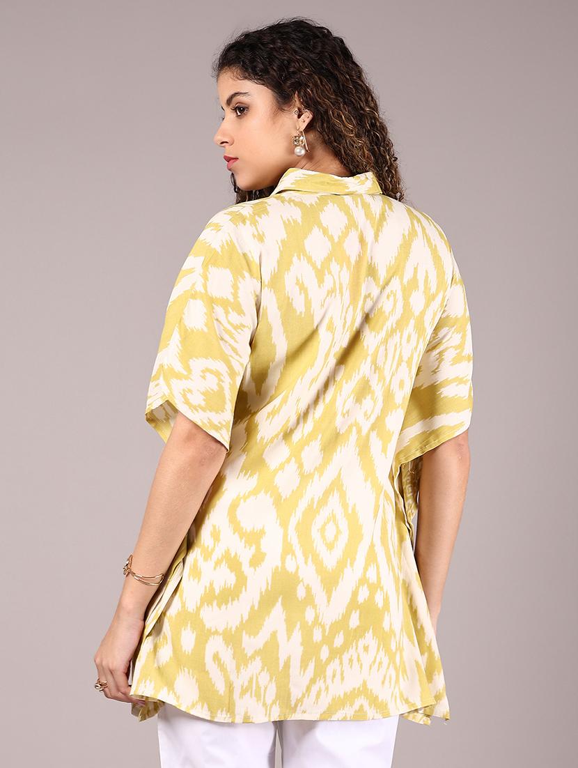 women printed collared kimono sleeve shirt style top - 21794950 - Standard Image - 3