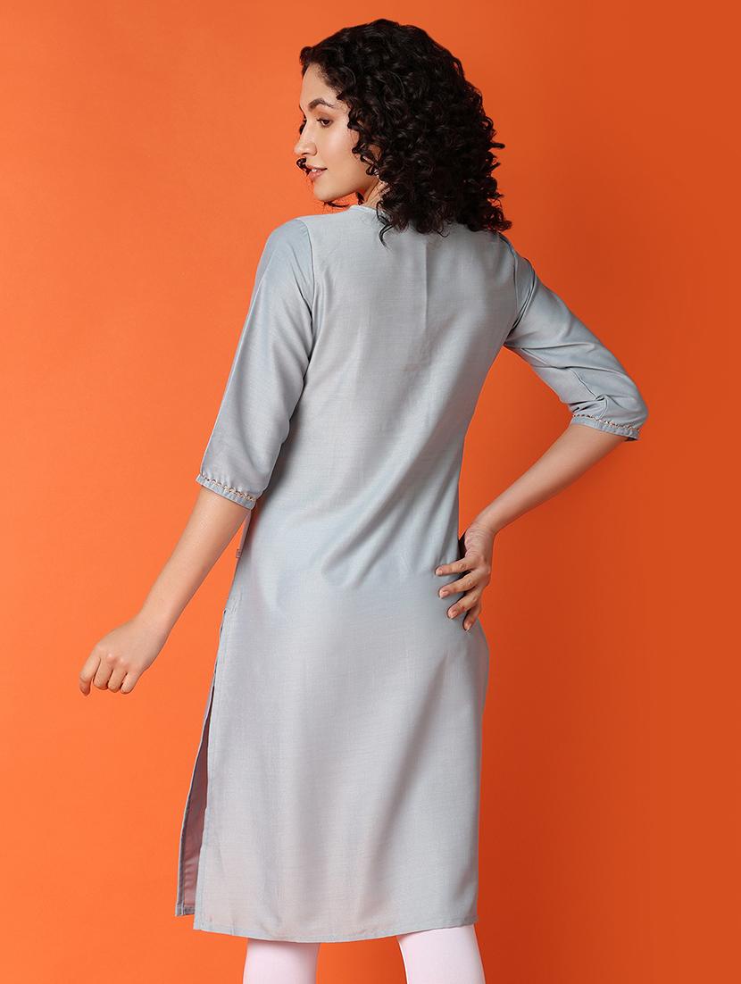 women embroidered three quarter sleeve straight kurta - 21795023 - Standard Image - 3