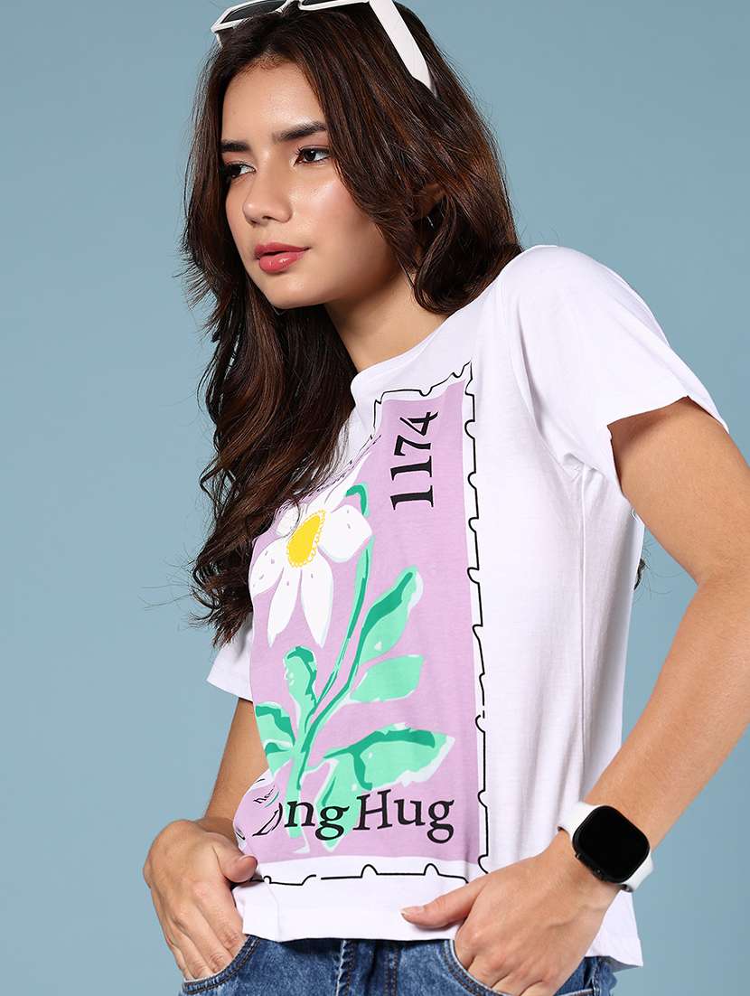 women front print round neck t-shirt - 21795027 - Zoom Image - 0