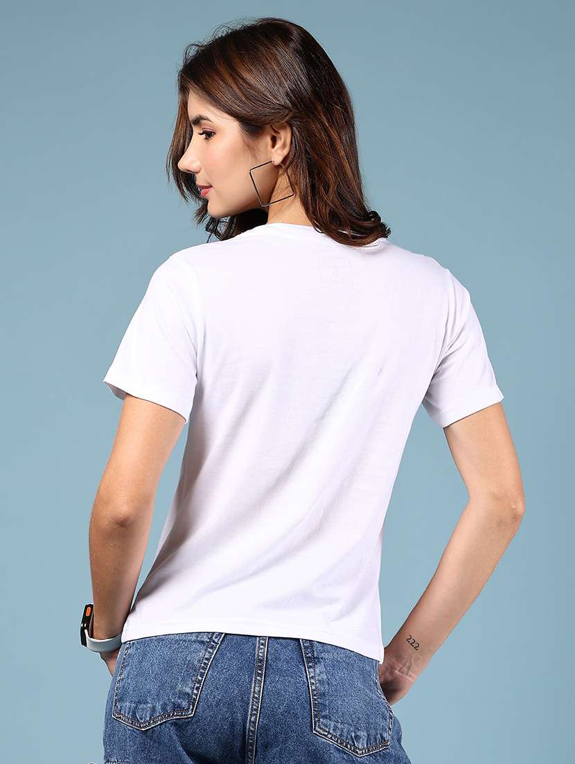 women front print round neck t-shirt - 21795027 - Standard Image - 3